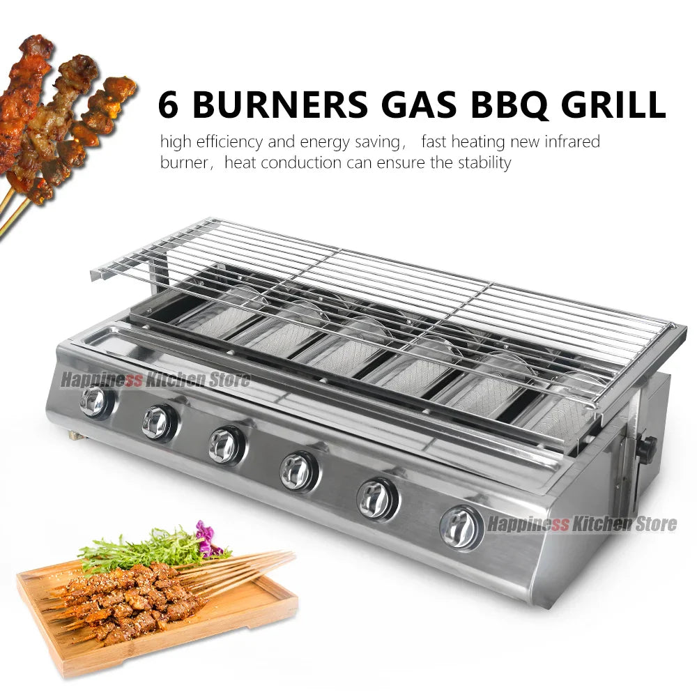 NG/LPG BBQ Grill 6 Infrared Burners Smokeless Stainless Steel Roast Stove With Covers Outdoor Grill for BBQ Cookware