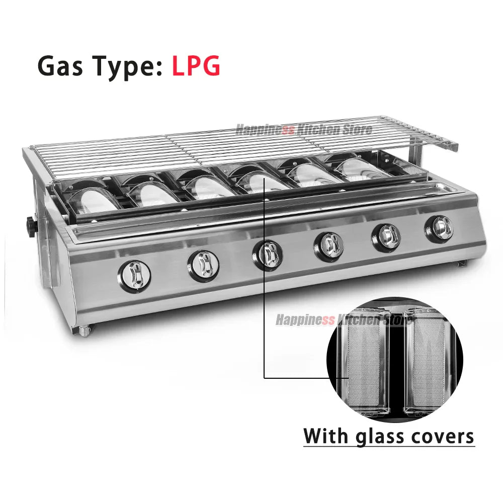 NG/LPG BBQ Grill 6 Infrared Burners Smokeless Stainless Steel Roast Stove With Covers Outdoor Grill for BBQ Cookware