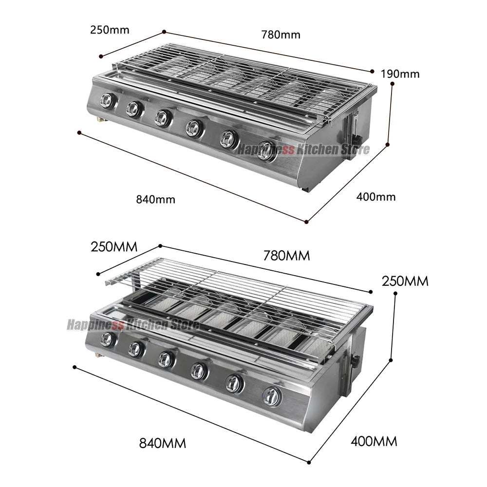 NG/LPG BBQ Grill 6 Infrared Burners Smokeless Stainless Steel Roast Stove With Covers Outdoor Grill for BBQ Cookware