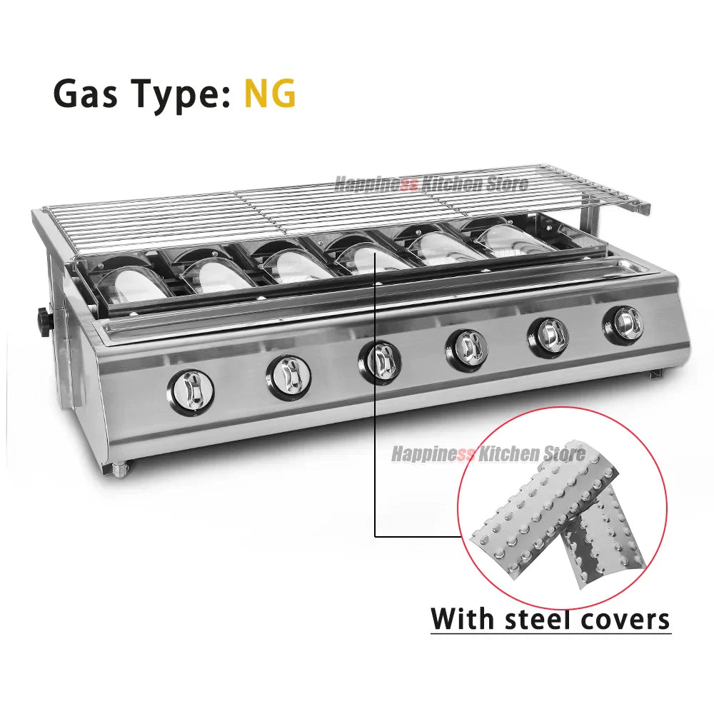 NG/LPG BBQ Grill 6 Infrared Burners Smokeless Stainless Steel Roast Stove With Covers Outdoor Grill for BBQ Cookware