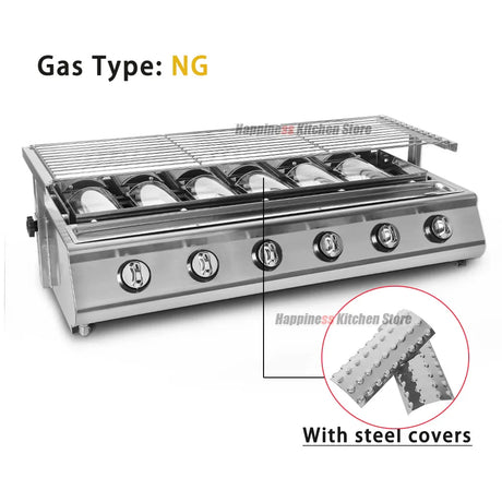 NG/LPG BBQ Grill 6 Infrared Burners Smokeless Stainless Steel Roast Stove With Covers Outdoor Grill for BBQ Cookware