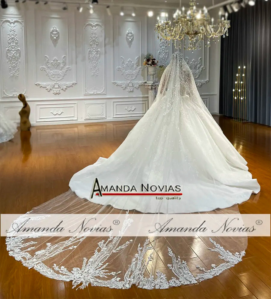 NS4714 Amanda Novias Puffy Flor Sleeves Lace Luxury Wedding Dress