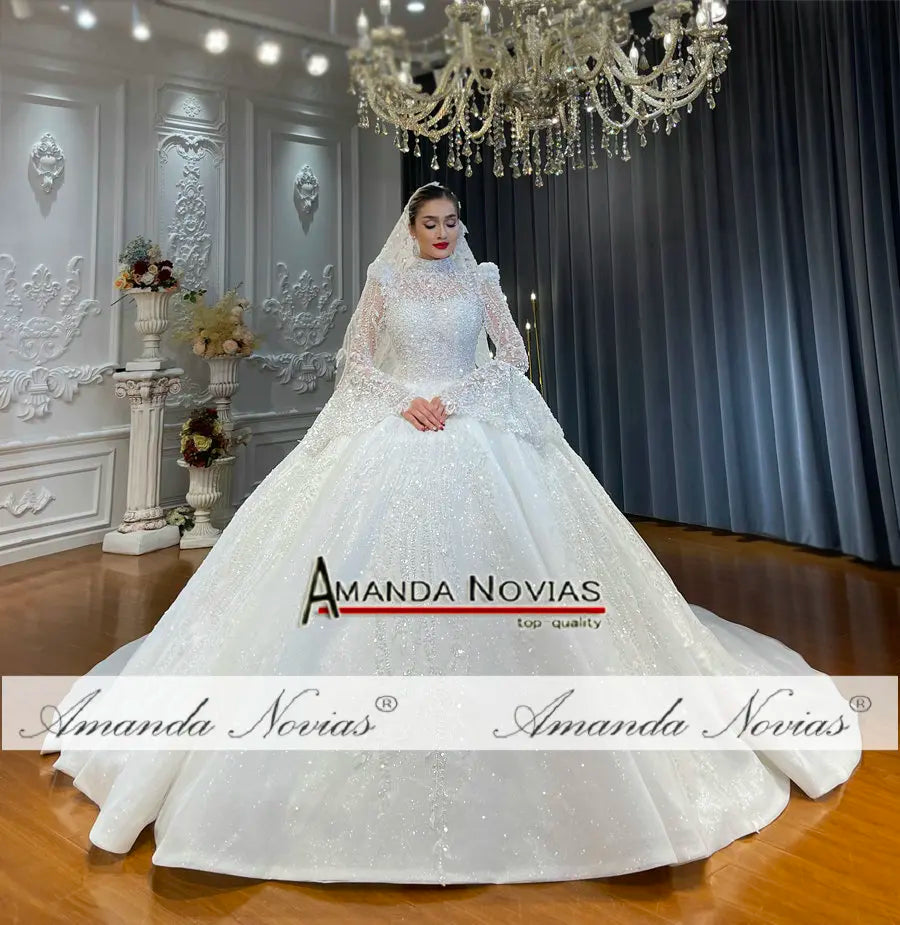 NS4714 Amanda Novias Puffy Flor Sleeves Lace Luxury Wedding Dress