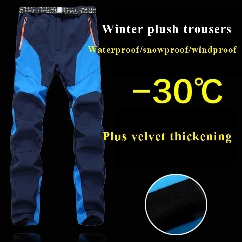 NUONEKO Men Winter Fleece Trekking Pants Outdoor Nature Hike Camping Waterproof Breathable Climbing Softshell Trousers BMT14