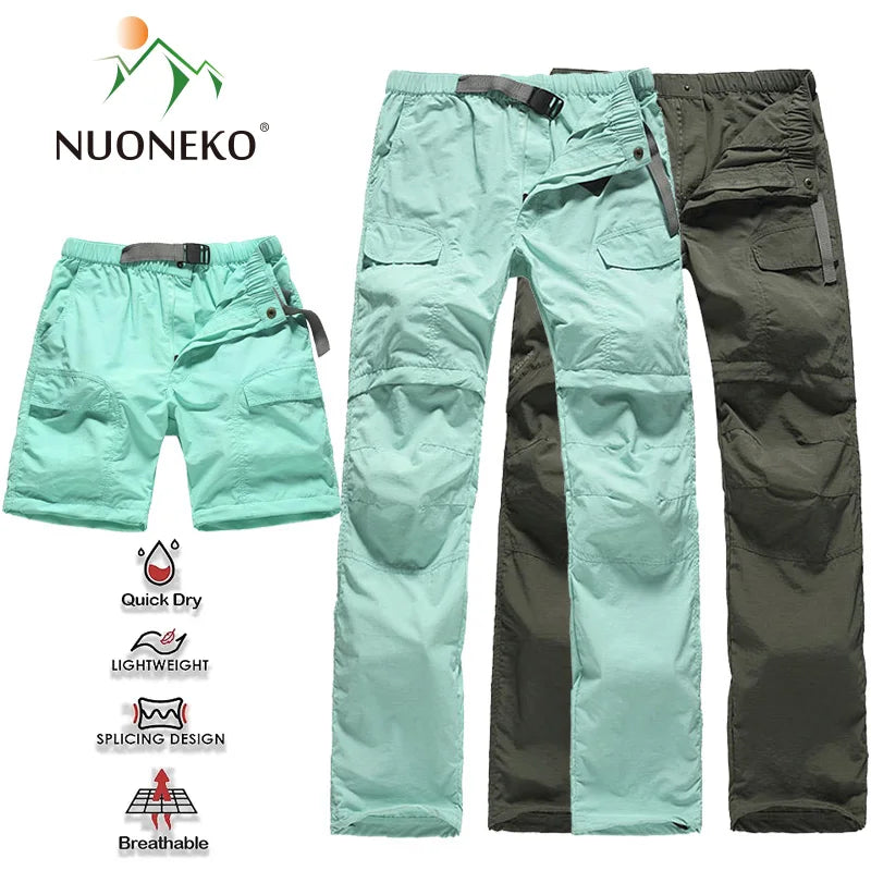 NUONEKO Women's Summer Cargo Pants Women Trekking Sport Quick Dry Trousers Removable Outdoor CampingHiking Pants Female Shorts