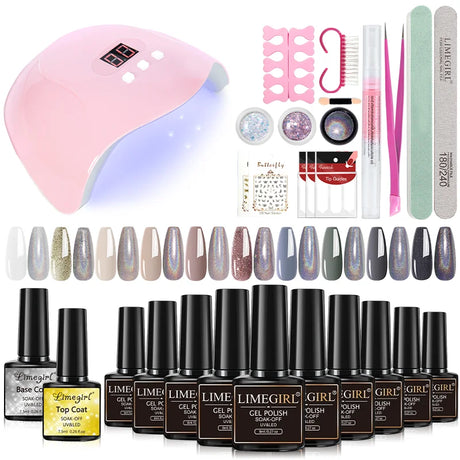 Nail Art Kit Acrylic Manicure Kit UV LED Light Dryer with Nail Polish Polishing Set Soaking Nail Tools Set Nail Tools Poly Nail