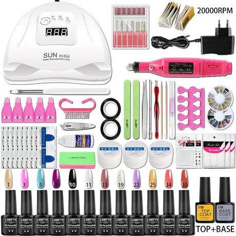 Nail Set Acrylic Manicure Kit UV Lamp Dryer With Nail Gel Polish Kit Soak Off Manicure Tools Set Electric Nails Drill Nail Tools