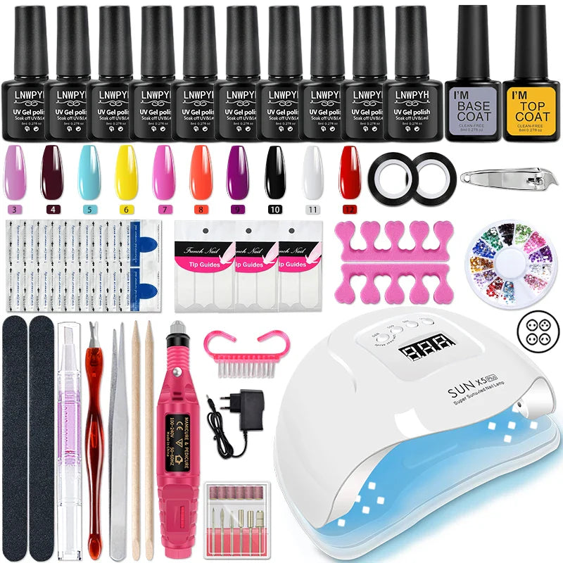 Nail Set Acrylic Manicure Kit UV Lamp Dryer With Nail Gel Polish Kit Soak Off Manicure Tools Set Electric Nails Drill Nail Tools