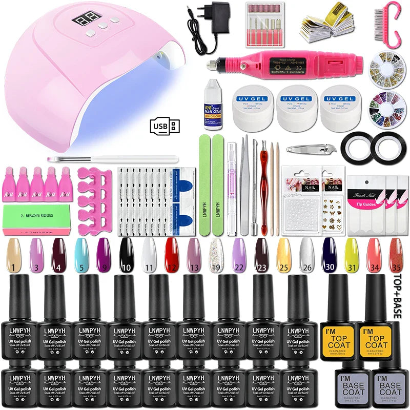 Nail Set Acrylic Manicure Kit UV Lamp Dryer With Nail Gel Polish Kit Soak Off Manicure Tools Set Electric Nails Drill Nail Tools