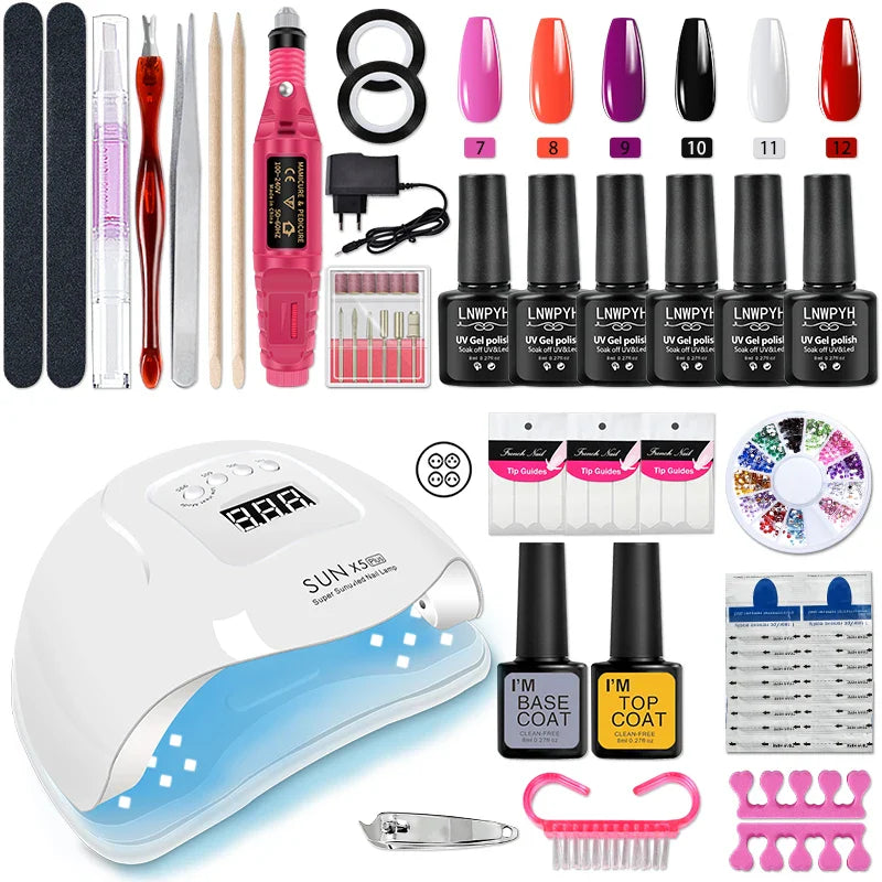 Nail Set Acrylic Manicure Kit UV Lamp Dryer With Nail Gel Polish Kit Soak Off Manicure Tools Set Electric Nails Drill Nail Tools