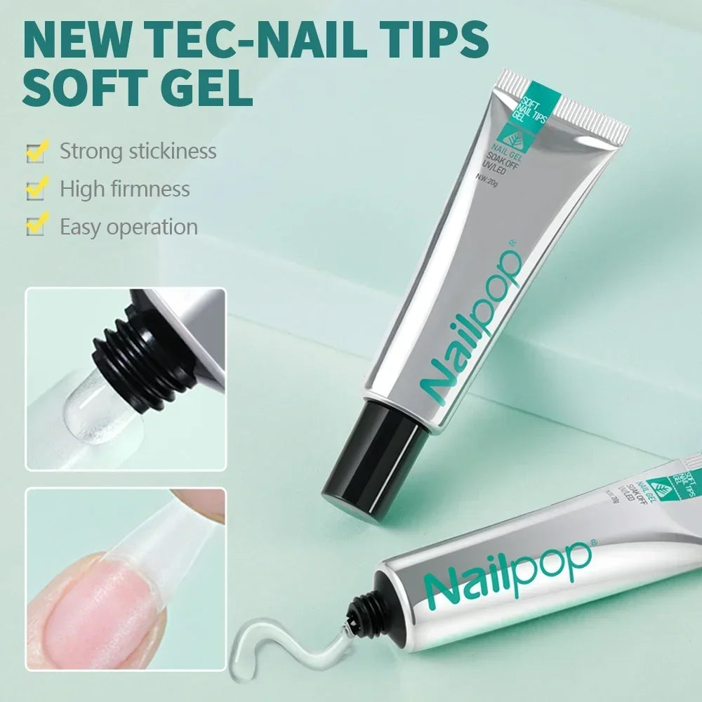 Nailpop Nail Tips and Glue Gel Nail Kit Fast Nail Extension Set with Soft Gel UV Lamp 600Pcs Semi Matte Nails and Files Tools