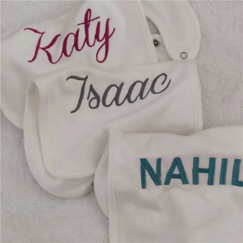 Name Personalised Baby bib 100% cotton White Newborn Baby Saliva Funny Birthday Gift For Baby Boys and Girls shower gift