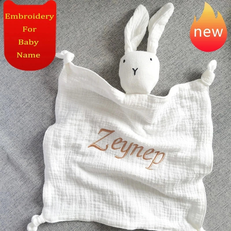 Name Personalized Muslin Cotton Soother Towel Bib Baby Comforter Blanket Infant Kids Sleeping Dolls for Children