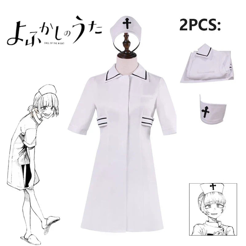 Nanakusa Nazuna Cosplay CALL OG THE NIGHT Costume Nurse Uniform Clothes Skirt Outfit Yofukashi No Uta Halloween Party Girl Women