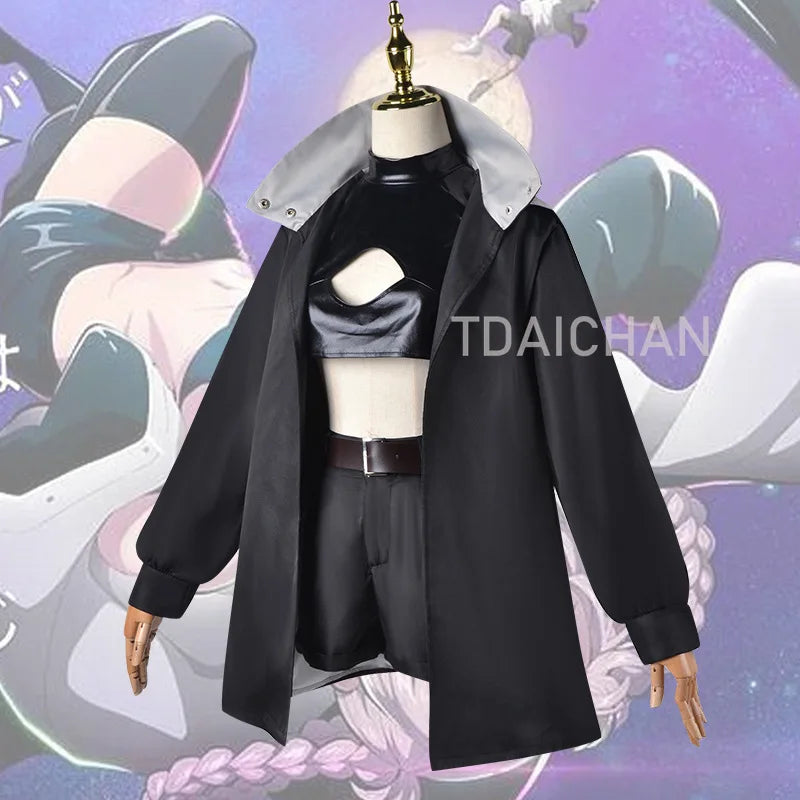 Nanakusa Nazuna Cosplay Costume Anime Call of The Night Wig Black Cloak Jacket Leather Vest Shorts Outfit Yofukashi No Uta Women