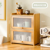 Natural Bamboo Storage Cabinets Desktop Dustproof Kitchen Cabinets Acrylic Cabinet Door Cup Holder Tea Set Display Kitchen Shelf