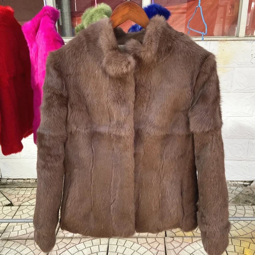 Natural Rabbit Fur Coat Women Winter Jacket Real leather and fur promotion clothing Female On Offer With Free Shipping 2023 Cold