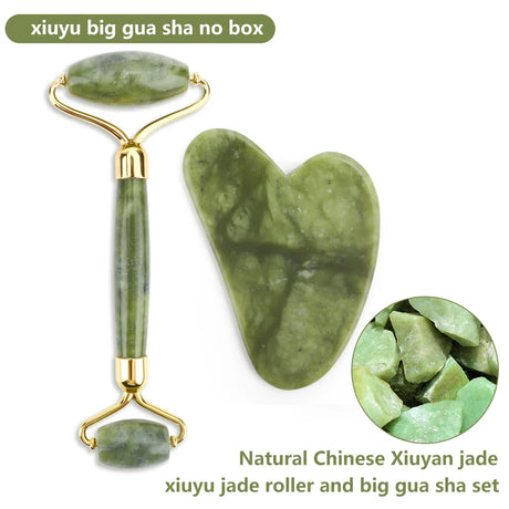 Natural Rose Quartz Jade Roller Gua Sha Set Facial Body Massager Roller Jade Stone Massage Set Face Lifting Beauty Massage Tools