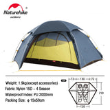 Naturehike Cloud Peak 2 People Tent Ultralight 2 Persons Camping Hiking Outdoor Tent 20D Nylon Waterproof Fabric  NH17K240-Y