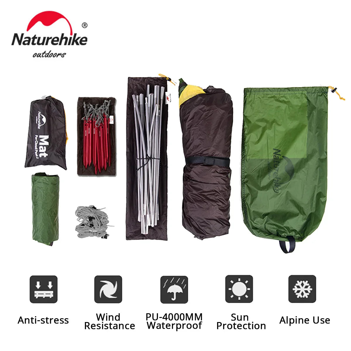 Naturehike Cloud Peak 2 People Tent Ultralight 2 Persons Camping Hiking Outdoor Tent 20D Nylon Waterproof Fabric  NH17K240-Y