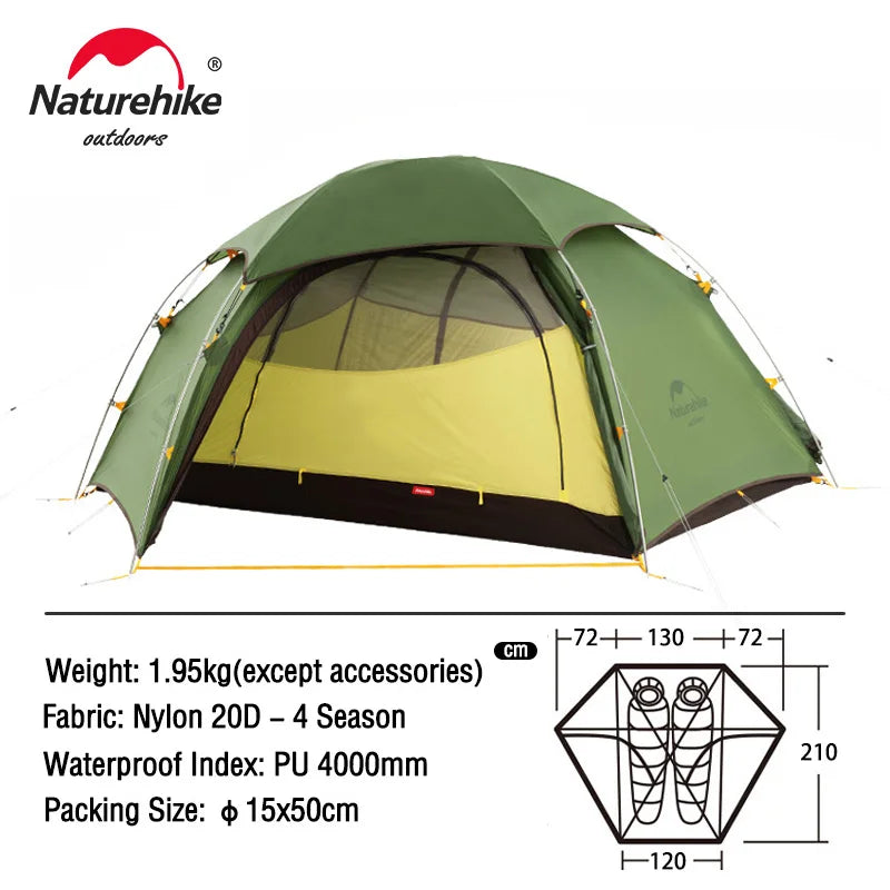 Naturehike Cloud Peak 2 People Tent Ultralight 2 Persons Camping Hiking Outdoor Tent 20D Nylon Waterproof Fabric  NH17K240-Y