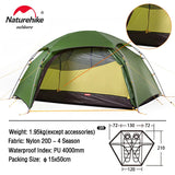 Naturehike Cloud Peak 2 People Tent Ultralight 2 Persons Camping Hiking Outdoor Tent 20D Nylon Waterproof Fabric  NH17K240-Y