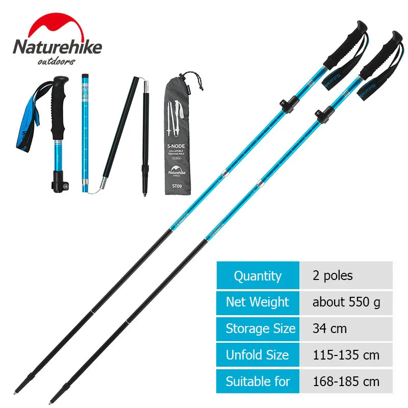 Naturehike Trekking Poles ST09 Collapsible Hiking Stick Five-section Folding Sticks Lightweight Walking Sticks Climbing Stick