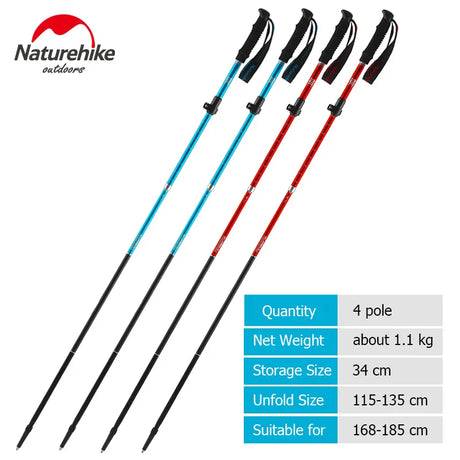 Naturehike Trekking Poles ST09 Collapsible Hiking Stick Five-section Folding Sticks Lightweight Walking Sticks Climbing Stick