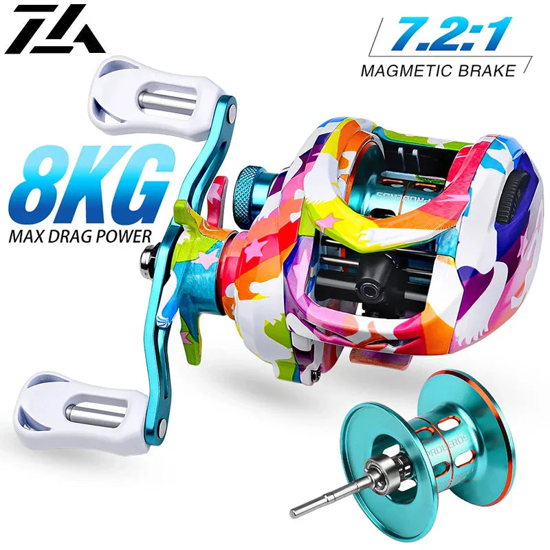 New 2024 5+1BB Magnetic Brake System Baitcasting Fishing Reel Gear Ratio 7.2:1 Left/Right Handed Ultra Light Fishing Wheel