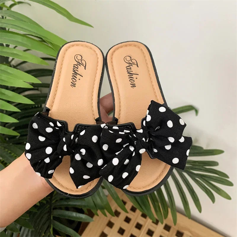 New 2024 Fashion Children’s Summer Slippers Girls Footwear Kids Fashion Bowknot Non-Slip Slippers Children Soft Sole Beach Shoes