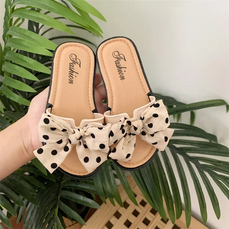 New 2024 Fashion Children’s Summer Slippers Girls Footwear Kids Fashion Bowknot Non-Slip Slippers Children Soft Sole Beach Shoes