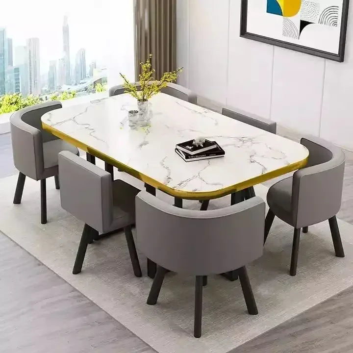 New 2024 Modern Rectangular Negotiation Table and Chair Combination Scandinavian Conference Table Living Room Set with 6 Chairs