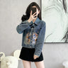 New 2024 Spring Denim Jacket Women Chinese Style Long Sleeve Blue Jeans Coats Embroidery Streetwear Layd Jacket For Women