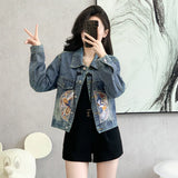 New 2024 Spring Denim Jacket Women Chinese Style Long Sleeve Blue Jeans Coats Embroidery Streetwear Layd Jacket For Women