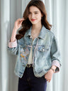 New 2024 Spring Women Denim Jacket And Coat Chinese Style Long Sleeve Embroidery Chinese Buttons Elegant Outwear Woman Jackets