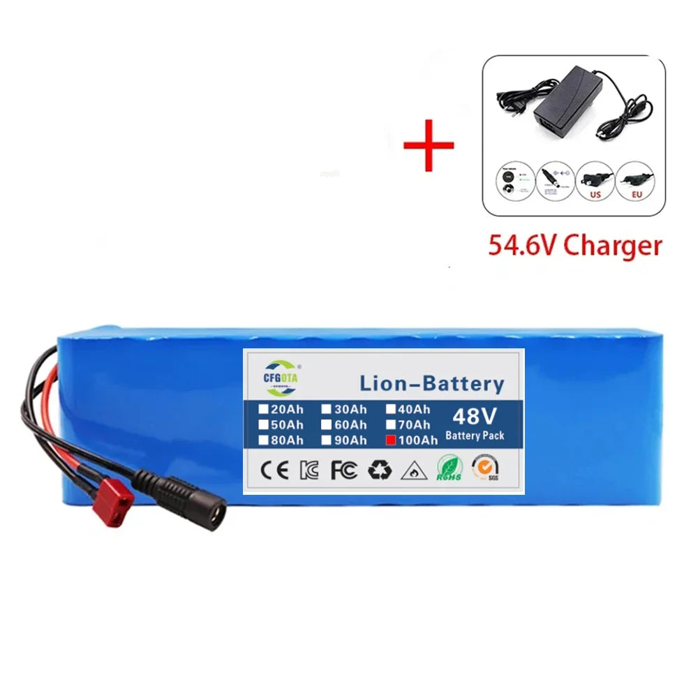 New 48V 100Ah 20000W 13S3P DC/T Lithium ion Battery Pack 100Ah For 54.6v E-bike Electric bicycle Scooter with BMS