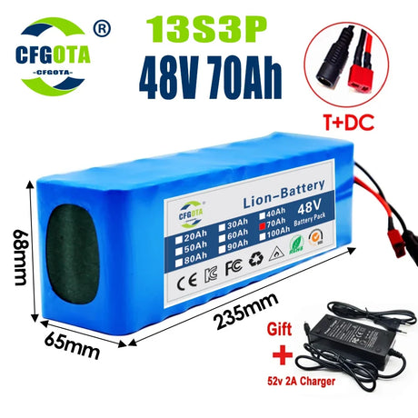 New 48V 100Ah 20000W 13S3P DC/T Lithium ion Battery Pack 100Ah For 54.6v E-bike Electric bicycle Scooter with BMS