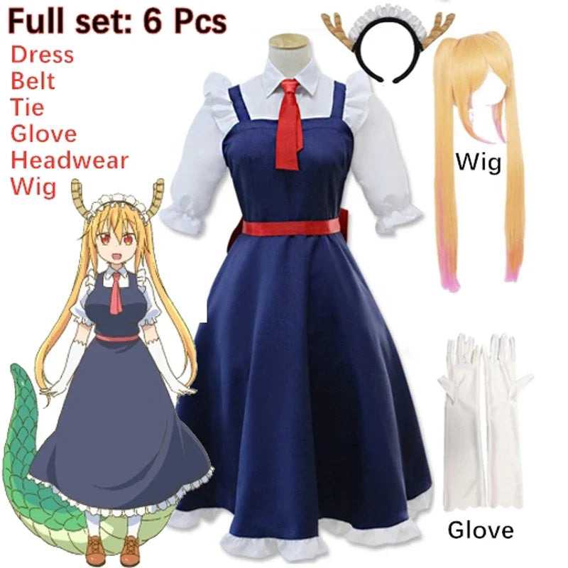 New Anime Miss Kobayashi's Dragon Maid Tohru Cosplay Costume Kobayashi Holiday Party Maid Uniforms Costume Wig