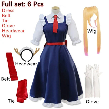 New Anime Miss Kobayashi's Dragon Maid Tohru Cosplay Costume Kobayashi Holiday Party Maid Uniforms Costume Wig