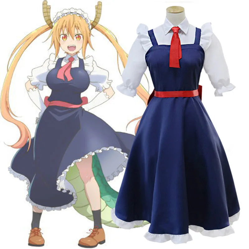 New Anime Miss Kobayashi's Dragon Maid Tohru Cosplay Costume Kobayashi Holiday Party Maid Uniforms Costume Wig