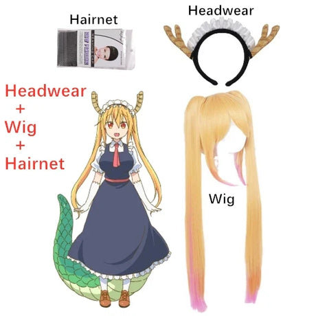 New Anime Miss Kobayashi's Dragon Maid Tohru Cosplay Costume Kobayashi Holiday Party Maid Uniforms Costume Wig