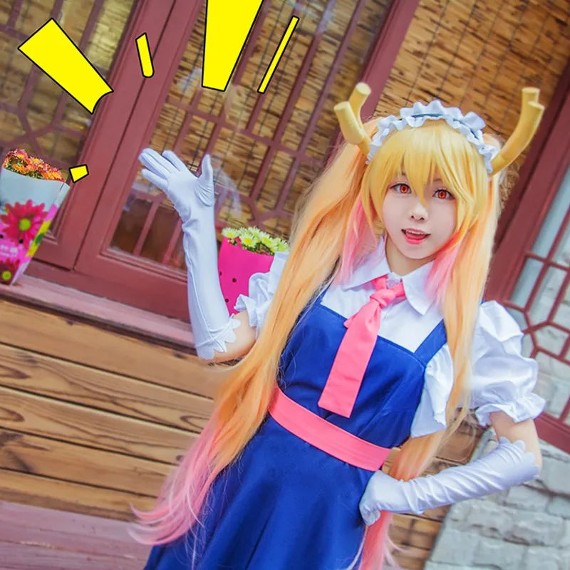 New Anime Miss Kobayashi's Dragon Maid Tohru Cosplay Costume Kobayashi Holiday Party Maid Uniforms Costume Wig