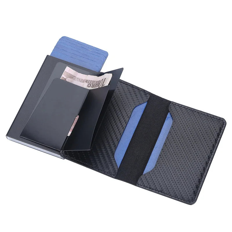 New Anti Rfid Credit Card Holder Wallet Men Slim Mini Black Carbon Fiber Business Cardholder Case Pop Up Metal Minimalist Wallet