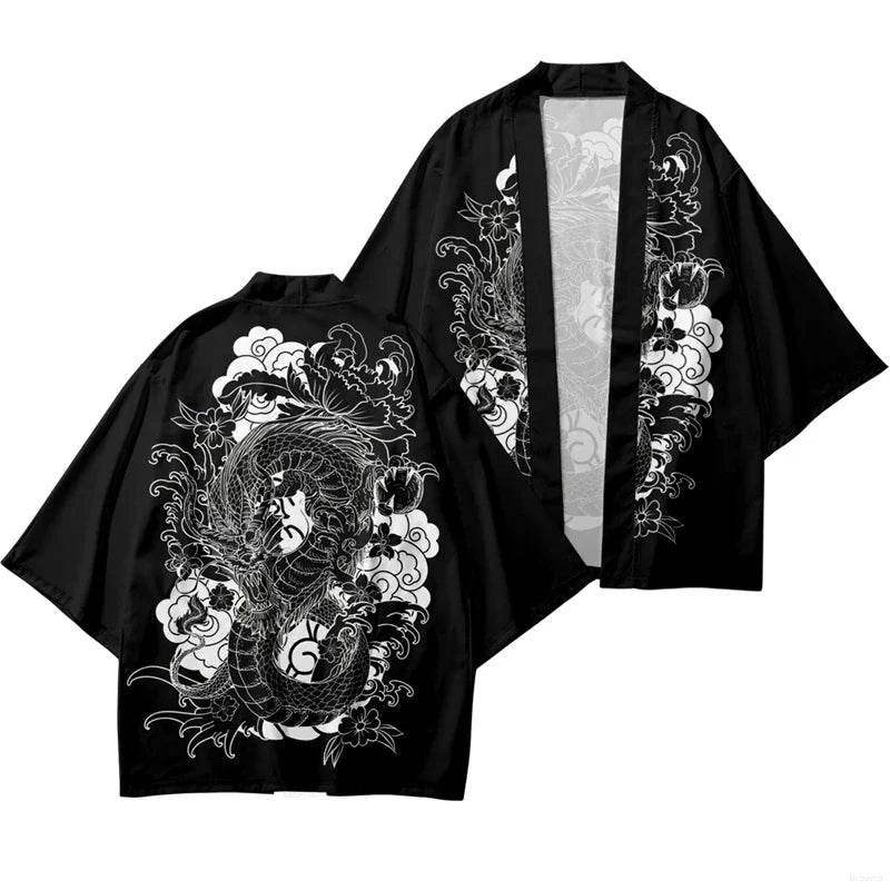 New Arrival Japanese Style Dragon Print Traditional Kimono Men Yukata Cardigan Shirts Cosplay Haori Oversized Streetwear Tops