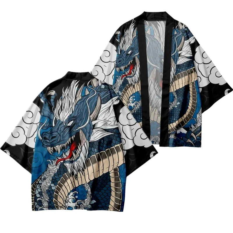 New Arrival Japanese Style Dragon Print Traditional Kimono Men Yukata Cardigan Shirts Cosplay Haori Oversized Streetwear Tops