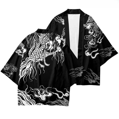 New Arrival Japanese Style Dragon Print Traditional Kimono Men Yukata Cardigan Shirts Cosplay Haori Oversized Streetwear Tops