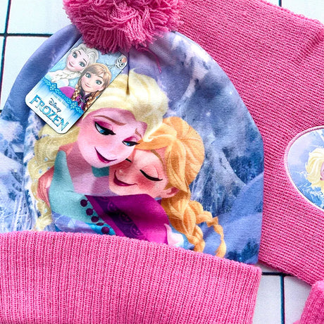 New Autumn Winter Cute Children Anna Elsa Pink Cartoon Scarf Hat glove three-piece Warm Boy Girl Child hat