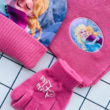 New Autumn Winter Cute Children Anna Elsa Pink Cartoon Scarf Hat glove three-piece Warm Boy Girl Child hat