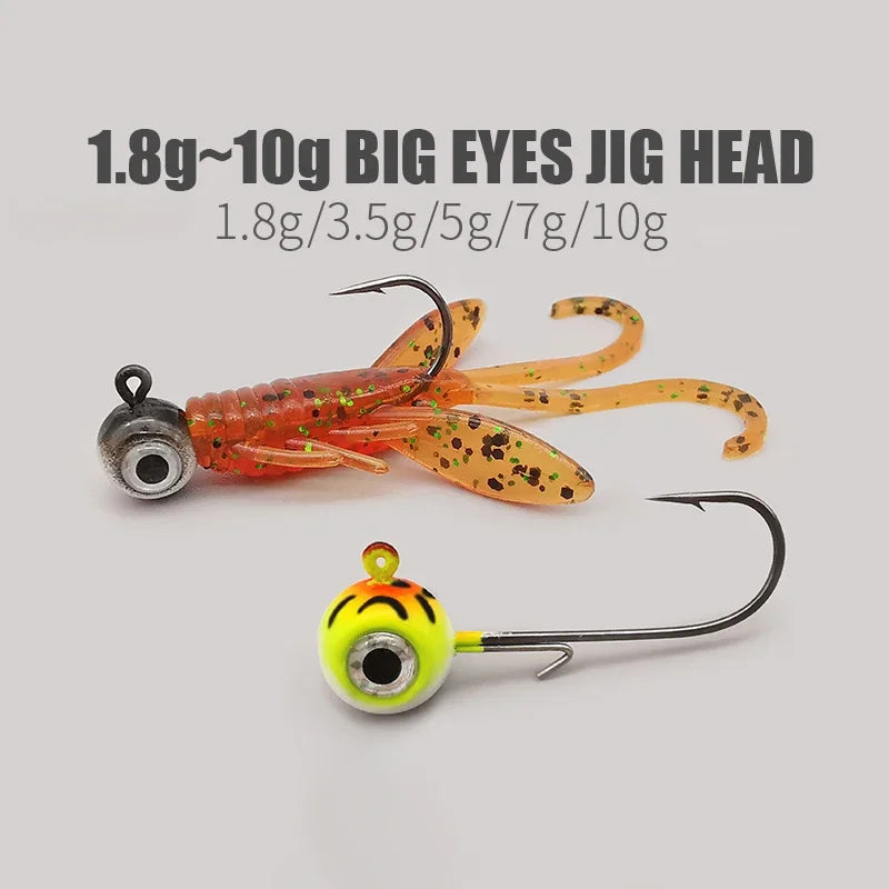 New Big Eyes Jig Head Fishing Hooks with Mustad Hook 1.8g 3.5g 5g 7g 10g Fish Head Fishhook For Soft Worm Fishing Tackle DIY Kit