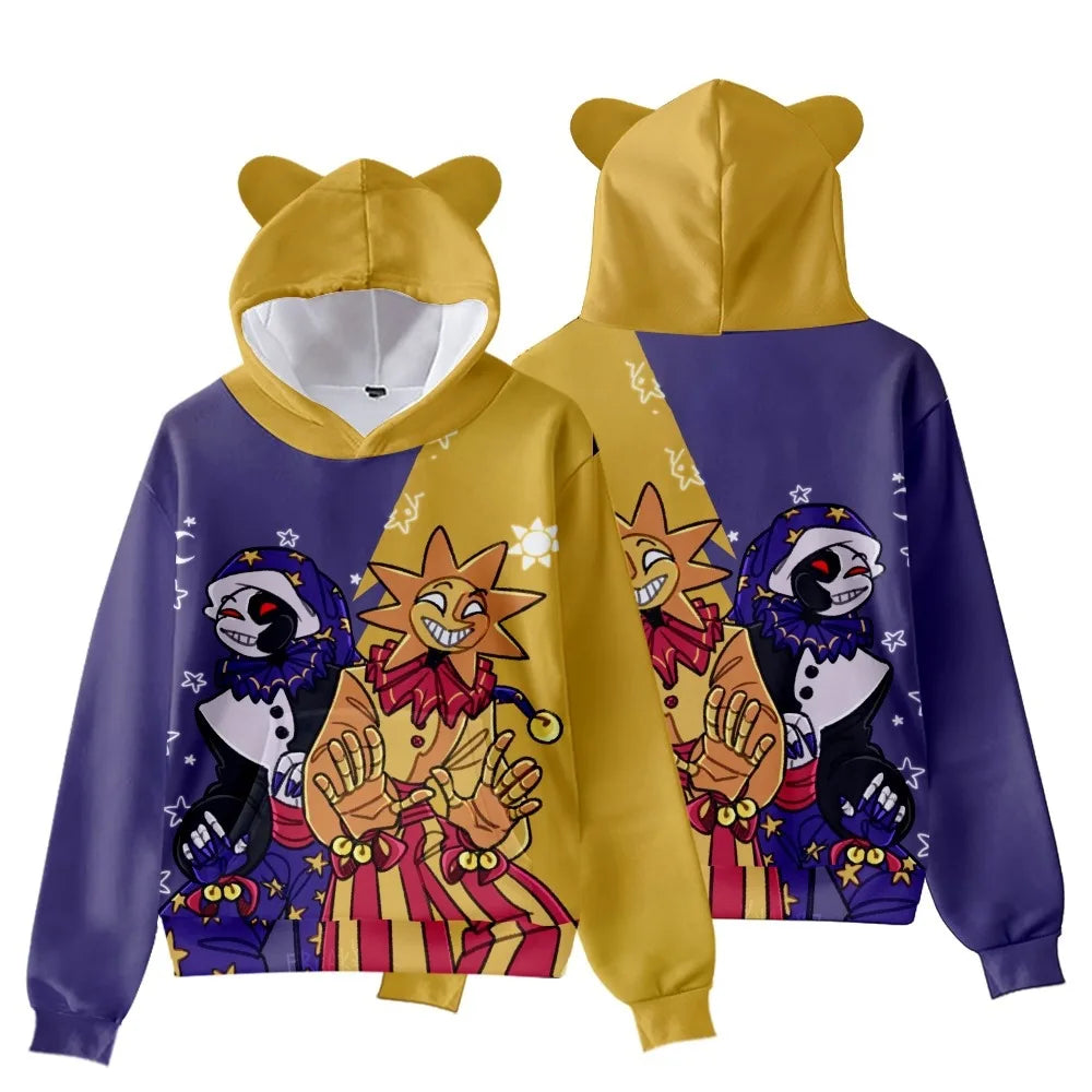 New FNAF Sundrop&Moondrop Pullover Kids Hoodie Sweatshirts Cat Ears Cartoon Sweatshirt Teens Boys Girls Cosplay Costume Hoodies